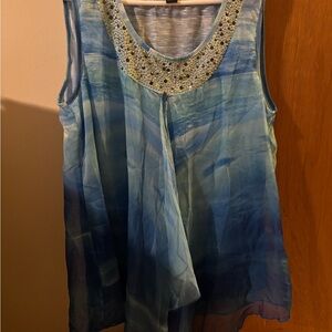 Women’s Style & Co. Blue Gradient Blouse with Embellished Neckline Size XL